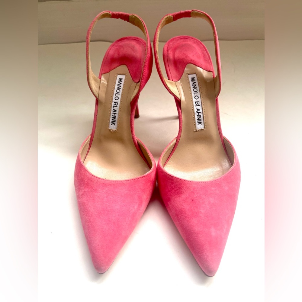 Manolo Blahnik Pink Suede Slingback Pump - Picture 3 of 8